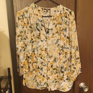 NYDJ Women's Abstract Floral Blouse - Mustard and Olive